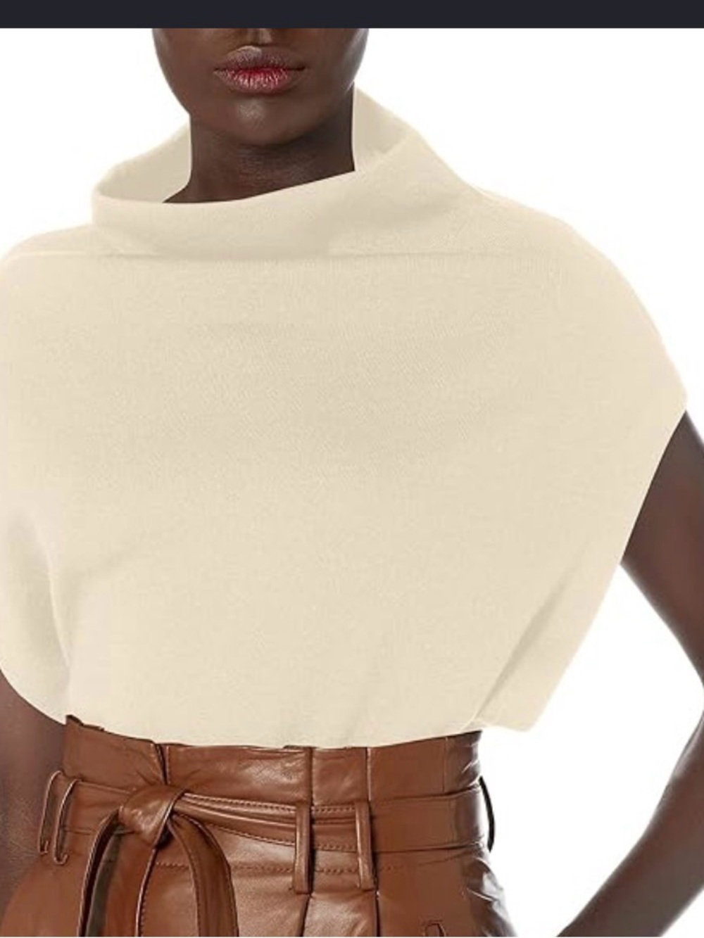 Club Monaco Cream Cowl-Neck Short Sleeve Sweater